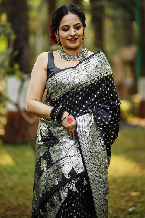 VastraLakshmi Mesmeric Black Soft Silk Saree With Breathtaking Blouse Piece