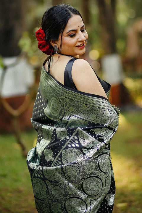 VastraLakshmi Mesmeric Black Soft Silk Saree With Breathtaking Blouse Piece