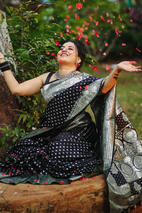 VastraLakshmi Mesmeric Black Soft Silk Saree With Breathtaking Blouse Piece