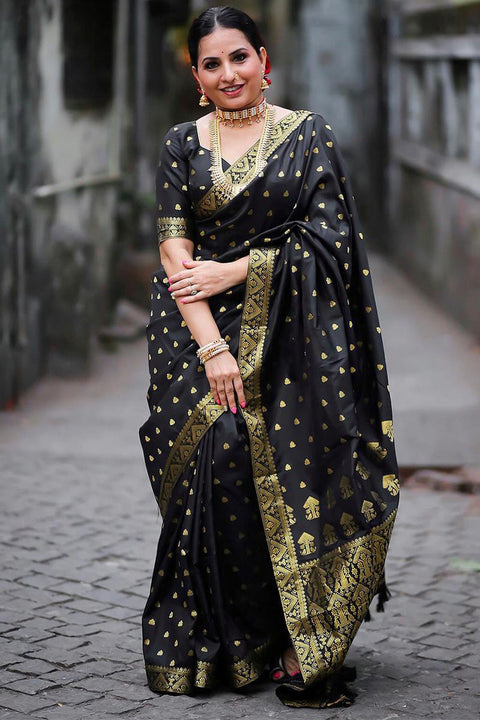 VastraLakshmi Unique Black Soft Silk Saree With Flaunt Blouse Piece