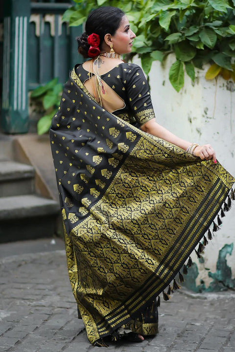 VastraLakshmi Unique Black Soft Silk Saree With Flaunt Blouse Piece