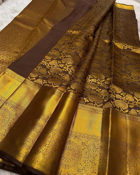 VastraLakshmi Marvellous Brown Soft Silk Saree With Desiring Blouse Piece