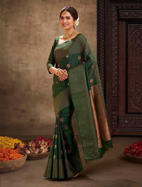 VastraLakshmi Entrancing Dark Green Soft Silk Saree With Captivating Blouse Piece