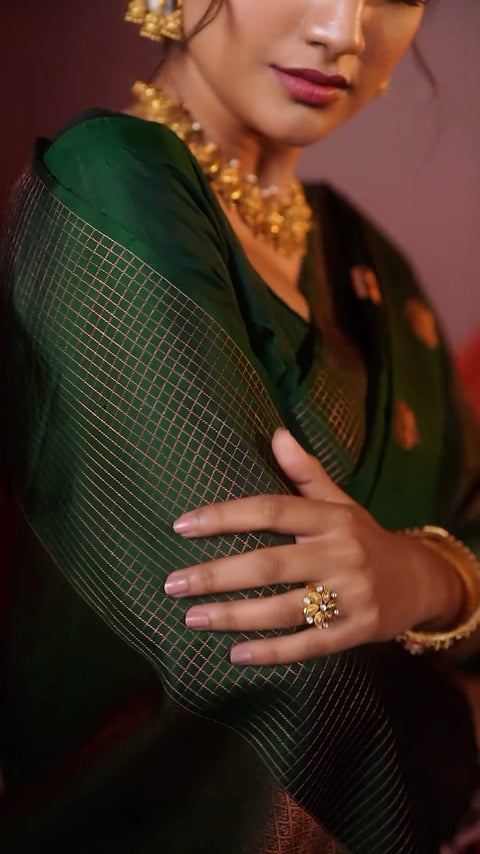 VastraLakshmi Entrancing Dark Green Soft Silk Saree With Captivating Blouse Piece