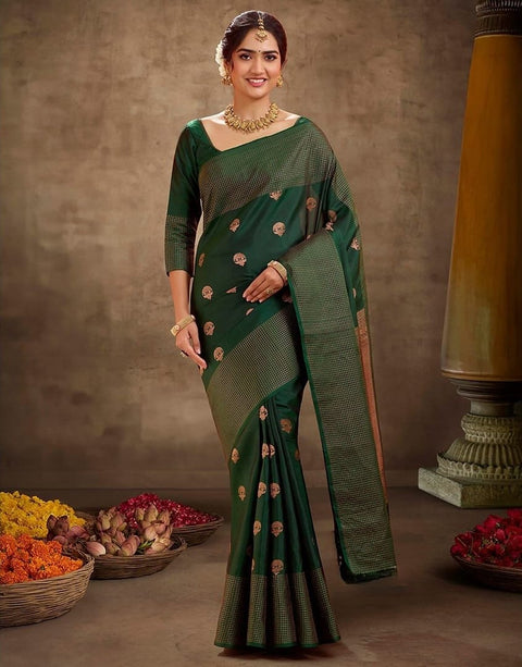 VastraLakshmi Entrancing Dark Green Soft Silk Saree With Captivating Blouse Piece