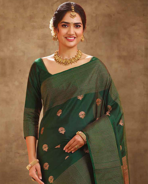 VastraLakshmi Entrancing Dark Green Soft Silk Saree With Captivating Blouse Piece