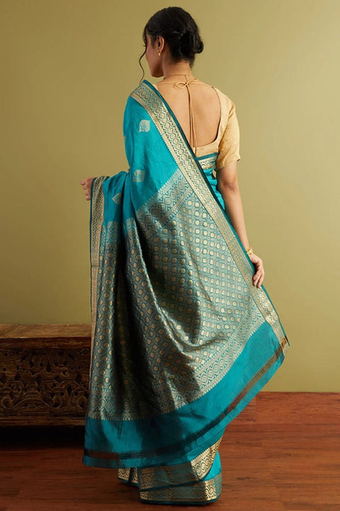 VastraLakshmi Alluring Firozi Soft Silk Saree With Classy Blouse Piece