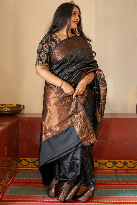 VastraLakshmi Unique Black Soft Silk Saree With Ideal Blouse Piece