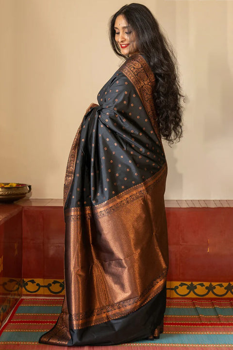 VastraLakshmi Unique Black Soft Silk Saree With Ideal Blouse Piece