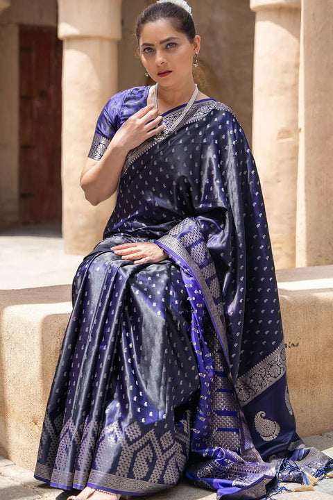 VastraLakshmi Mesmeric Navy Blue Soft Silk Saree With Comely Blouse Piece