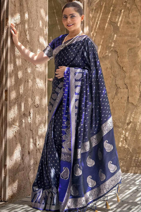 VastraLakshmi Mesmeric Navy Blue Soft Silk Saree With Comely Blouse Piece