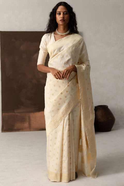 VastraLakshmi Mesmerising Beige Soft Silk Saree With Elegant Blouse Piece