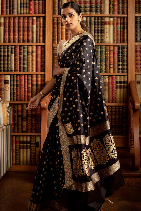 VastraLakshmi Glowing Black Soft Silk Saree With Admirable Blouse Piece