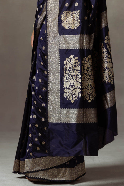 VastraLakshmi Lissome Navy Blue Soft Silk Saree With Engaging Blouse Piece