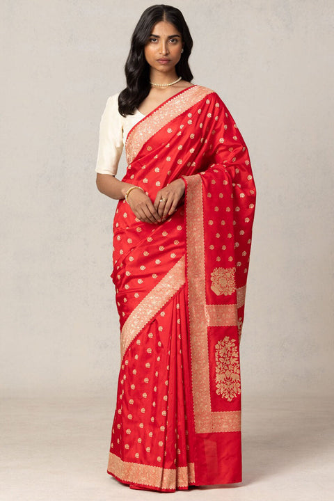 VastraLakshmi Rhapsody Red Soft Silk Saree With Ethereal Blouse Piece