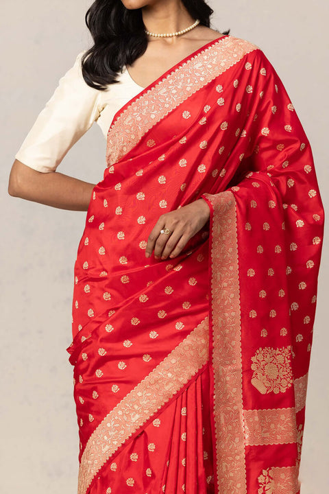 VastraLakshmi Rhapsody Red Soft Silk Saree With Ethereal Blouse Piece