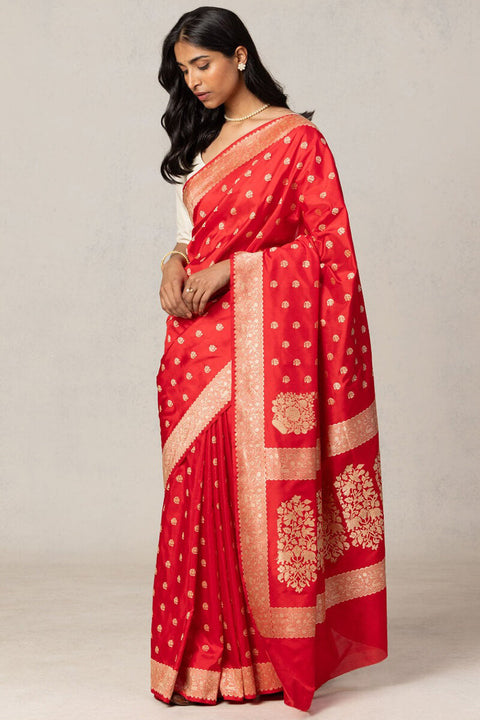 VastraLakshmi Rhapsody Red Soft Silk Saree With Ethereal Blouse Piece