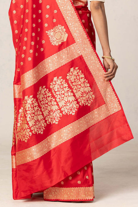 VastraLakshmi Rhapsody Red Soft Silk Saree With Ethereal Blouse Piece