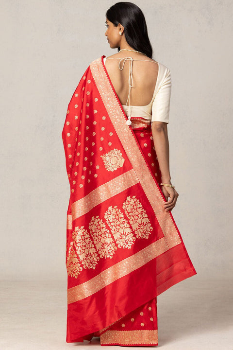 VastraLakshmi Rhapsody Red Soft Silk Saree With Ethereal Blouse Piece