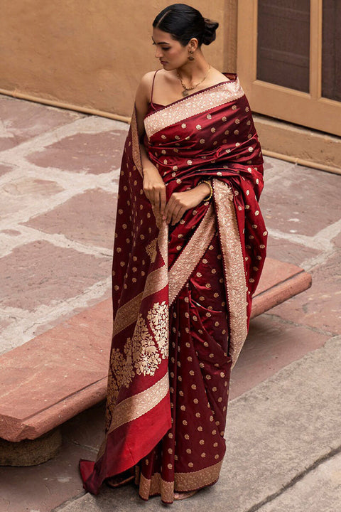 VastraLakshmi Panache Wine Soft Silk Saree With Fantabulous Blouse Piece