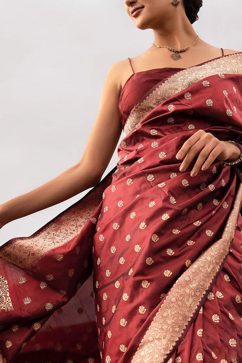 VastraLakshmi Panache Wine Soft Silk Saree With Fantabulous Blouse Piece