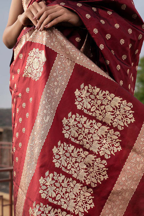 VastraLakshmi Panache Wine Soft Silk Saree With Fantabulous Blouse Piece