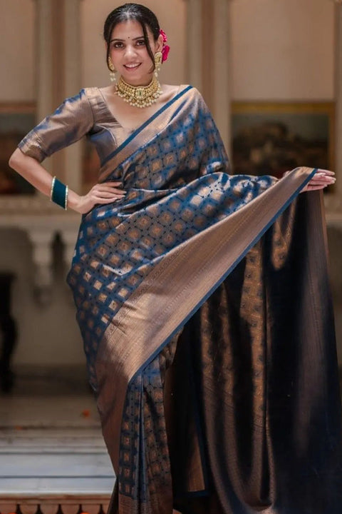 VastraLakshmi Exquisite Blue Soft Silk Saree With Preferable Blouse Piece