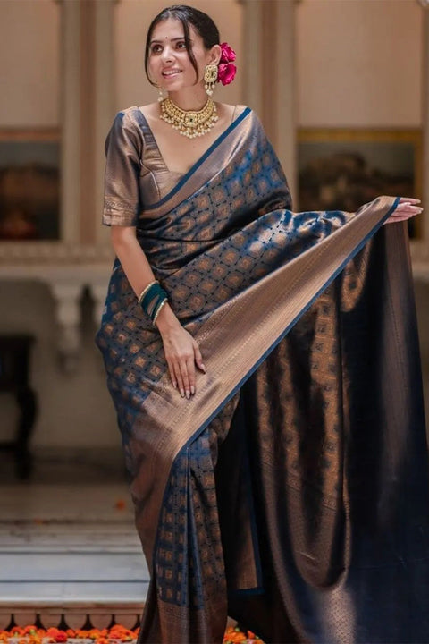 VastraLakshmi Exquisite Blue Soft Silk Saree With Preferable Blouse Piece