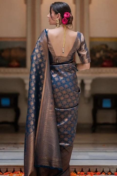 VastraLakshmi Exquisite Blue Soft Silk Saree With Preferable Blouse Piece