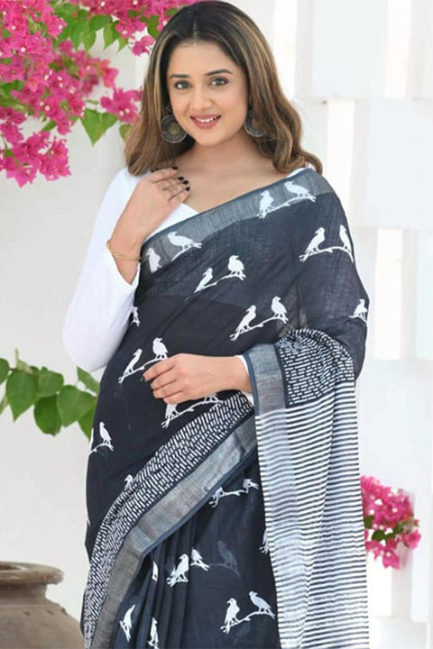 VastraLakshmi Alluring Black Cotton Silk Saree With Deserving Blouse Piece