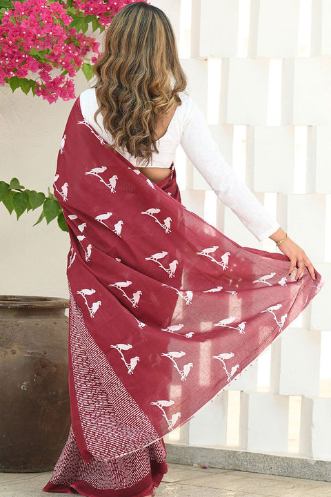 VastraLakshmi Flattering Maroon Cotton Silk Saree With Innovative Blouse Piece