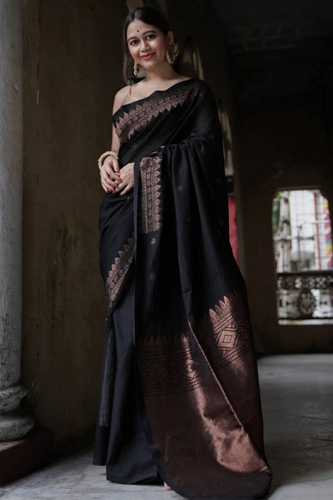 VastraLakshmi Energetic Black Soft Silk Saree With Delightful Blouse Piece