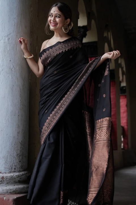 VastraLakshmi Energetic Black Soft Silk Saree With Delightful Blouse Piece