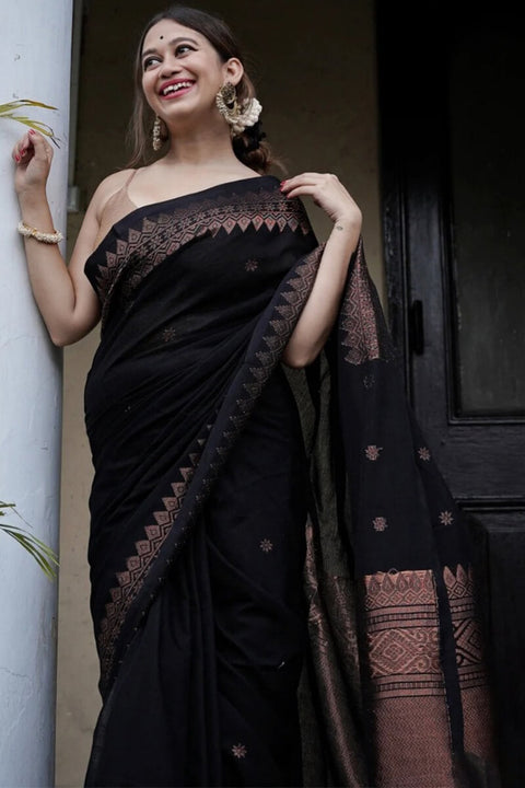 VastraLakshmi Energetic Black Soft Silk Saree With Delightful Blouse Piece