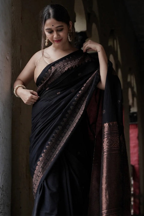 VastraLakshmi Energetic Black Soft Silk Saree With Delightful Blouse Piece