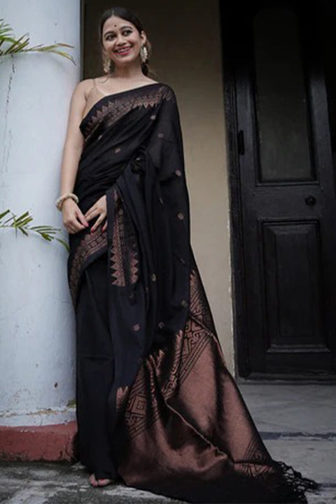 VastraLakshmi Energetic Black Soft Silk Saree With Delightful Blouse Piece