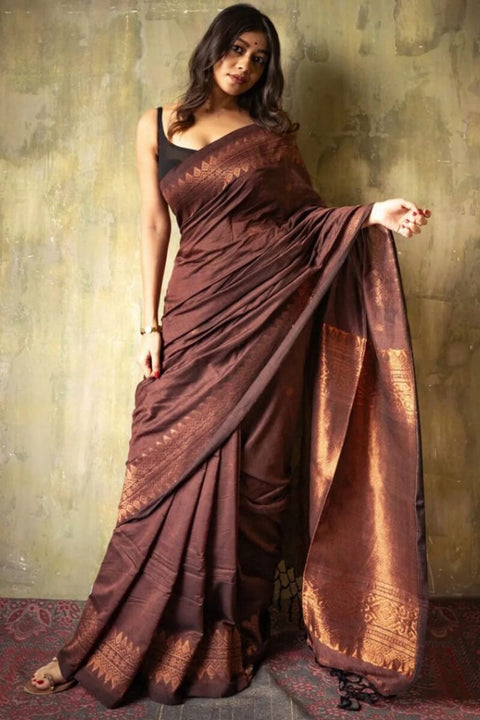 VastraLakshmi Extraordinary Brown Soft Silk Saree With Intricate Blouse Piece