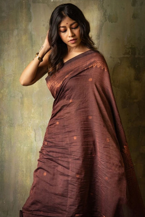 VastraLakshmi Extraordinary Brown Soft Silk Saree With Intricate Blouse Piece