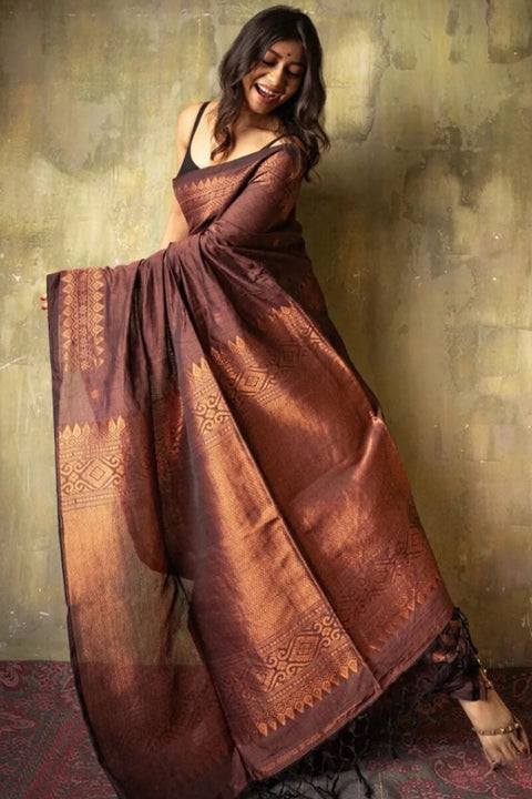 VastraLakshmi Extraordinary Brown Soft Silk Saree With Intricate Blouse Piece