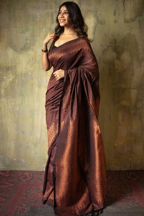 VastraLakshmi Extraordinary Brown Soft Silk Saree With Intricate Blouse Piece