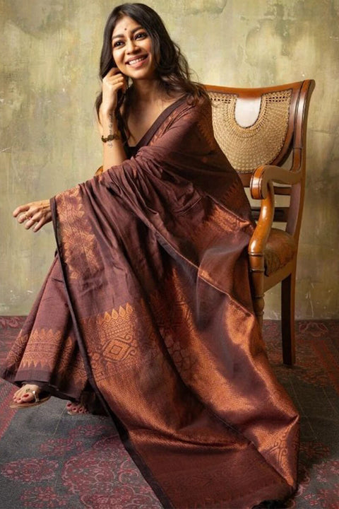 VastraLakshmi Extraordinary Brown Soft Silk Saree With Intricate Blouse Piece