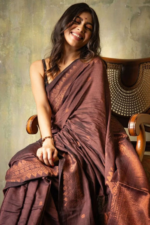 VastraLakshmi Extraordinary Brown Soft Silk Saree With Intricate Blouse Piece