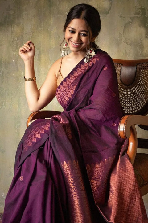 VastraLakshmi Lassitude Purple Soft Silk Saree With Sempiternal  Blouse Piece