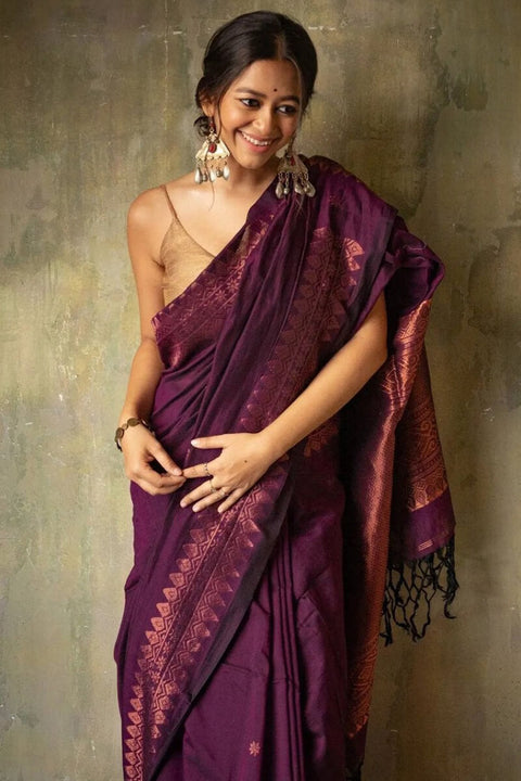 VastraLakshmi Lassitude Purple Soft Silk Saree With Sempiternal  Blouse Piece