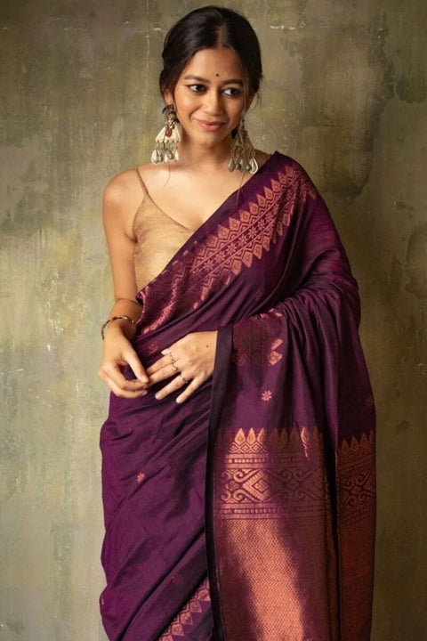 VastraLakshmi Lassitude Purple Soft Silk Saree With Sempiternal  Blouse Piece