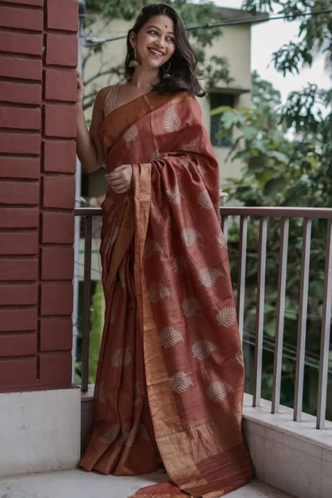 VastraLakshmi Allure Brown Linen Silk Saree With Ravishing Blouse Piece