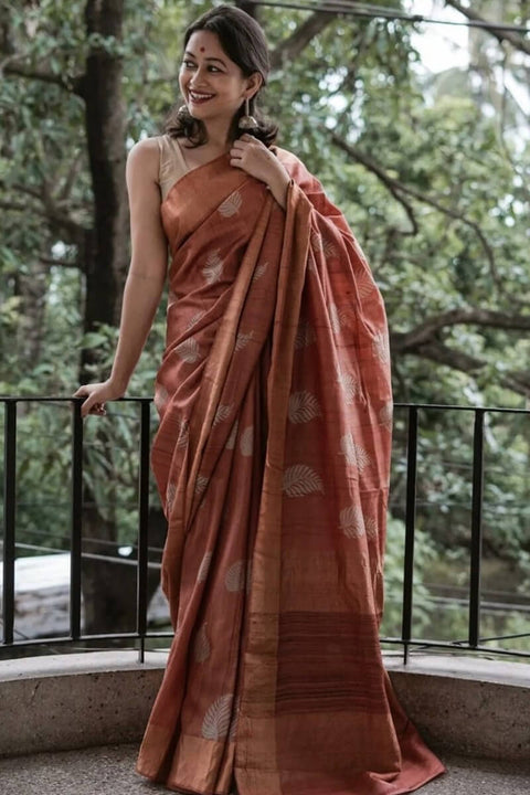 VastraLakshmi Allure Brown Linen Silk Saree With Ravishing Blouse Piece