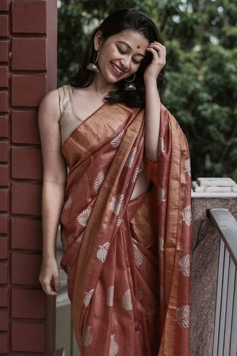 VastraLakshmi Allure Brown Linen Silk Saree With Ravishing Blouse Piece