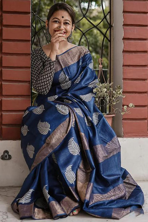 VastraLakshmi Devastating Navy Blue Linen Silk Saree With Nemesis Blouse Piece