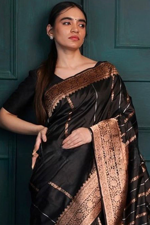 VastraLakshmi Felicitous Black Soft Silk Saree With Radiant Blouse Piece